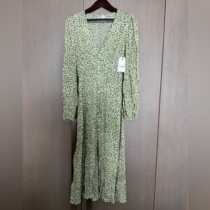 Green Floral Women's Billabong Dress Long-Sleeve Midi Length